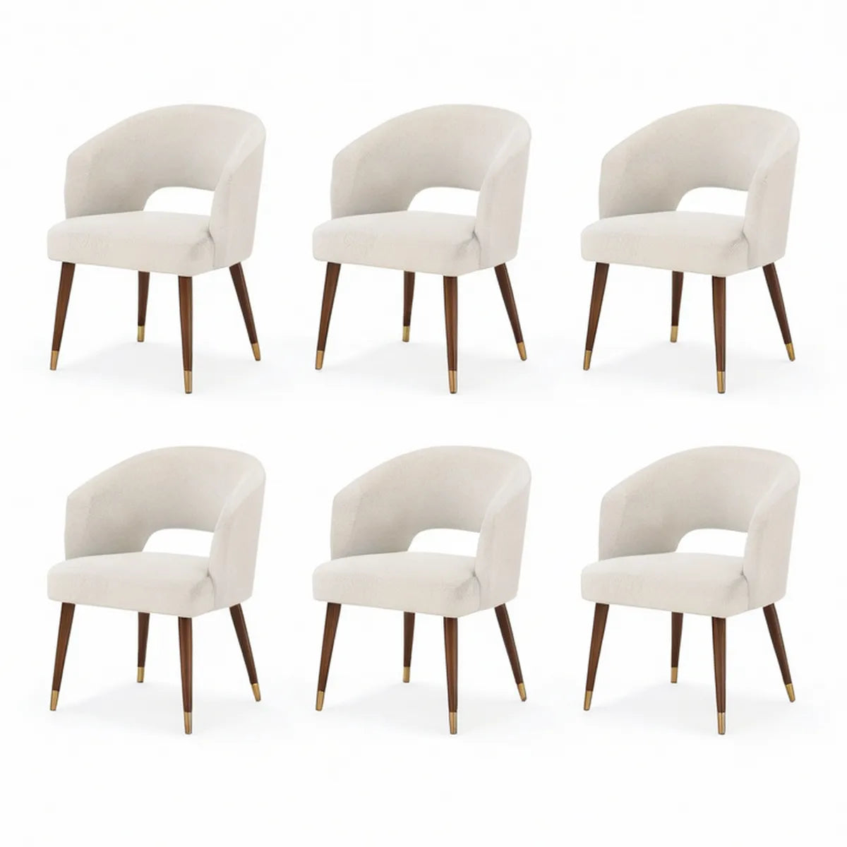Conjunto de 6 Cadeiras Estofadas com Braços Curvos em Bouclé Bege, 56 x 58 x 78 cm