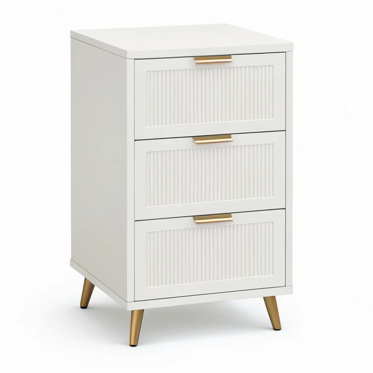 Mesa de Cabeceira com 3 Gavetas em MDF Branco e Dourado 45 x 35 x 65 cm