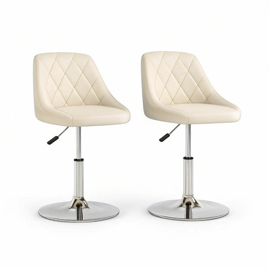 Conjunto de 2 Cadeiras Giratórias Ajustáveis em Pele Sintética Creme e Prateado, 48 x 50 x 85-106 cm
