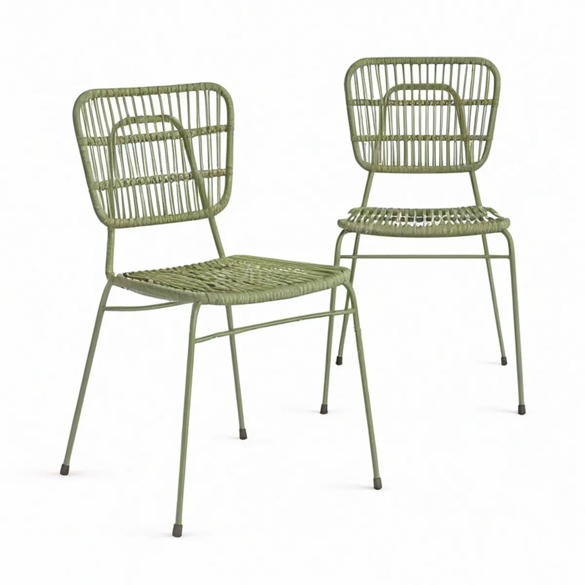 Cadeira de Jantar em Aço e Rattan Sintético Verde-Azeitona 45 x 54 x 84 cm
