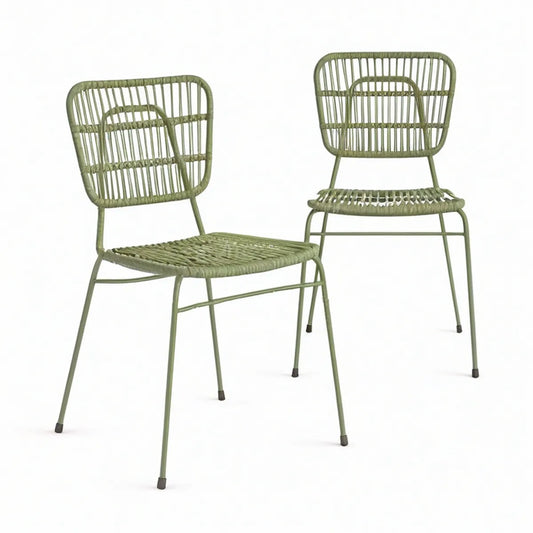 Cadeira de Jantar em Aço e Rattan Sintético Verde-Azeitona 45 x 54 x 84 cm