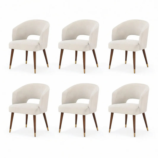 Conjunto de 6 Cadeiras Estofadas com Braços Curvos em Bouclé Bege, 56 x 58 x 78 cm