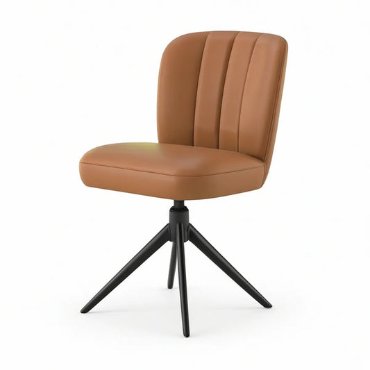 Cadeira de Jantar Giratória em Couro Sintético PU Castanho com Base em Aço Preto, 48 x 58 x 83 cm