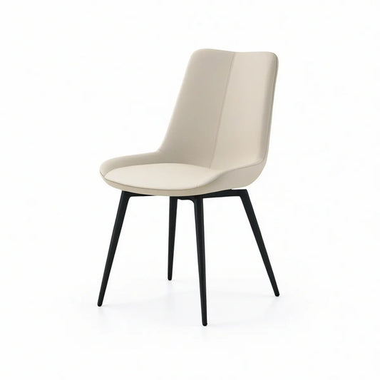 Cadeira de Jantar Estofada em PU Bege com Pernas em Aço Preto, 49 x 57 x 86 cm