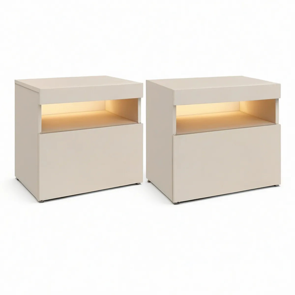 Conjunto de 2 Mesas de Cabeceira em MDF Bege com Nicho Iluminado por LED, 45 x 40 x 50 cm