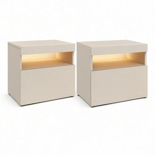 Conjunto de 2 Mesas de Cabeceira em MDF Bege com Nicho Iluminado por LED, 45 x 40 x 50 cm