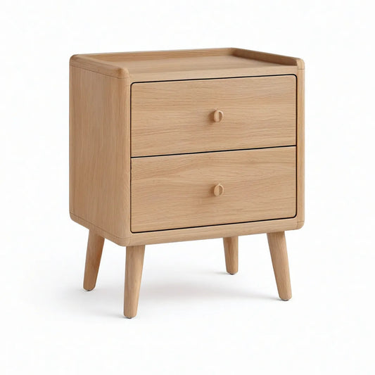Mesa de cabeceira em carvalho natural com 2 gavetas, 45 x 35 x 60 cm