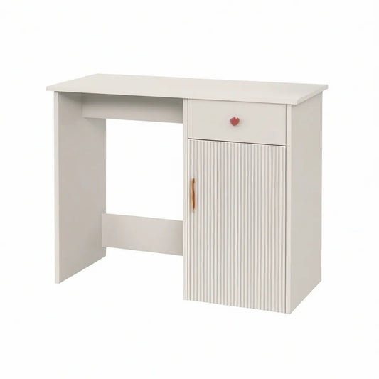 Secretária Infantil Retangular em MDF Branco com Gaveta e Armário, 100 x 50 x 75 cm